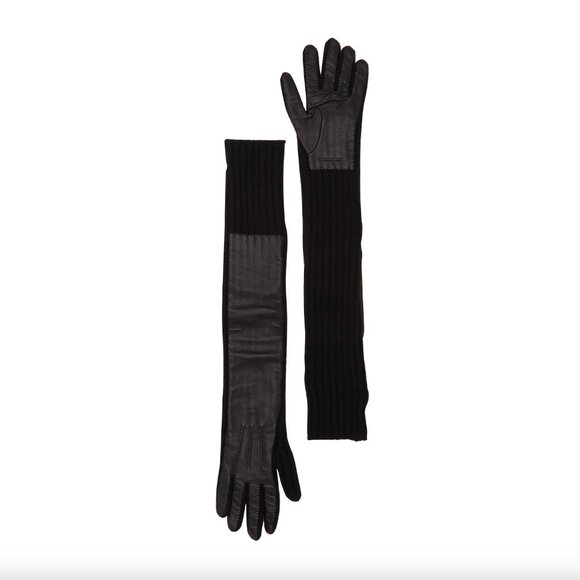 Burberry Cashmere & Lambskin Knit Longline Gloves in Black size Medium - Picture 1 of 16